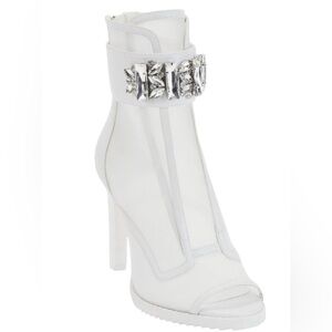 Women’s Karl Lagerfeld Blayze Mesh Peep Toe Heel Booties -White 8.5  (w/flaws)
